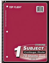 Top Flight WB705PFW Series 4510821 College Rule Notebook, Micro-Perforated Sheet, 70-Sheet, Wirebound Binding